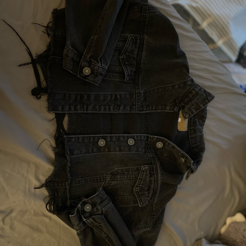 distressed black denim jacket